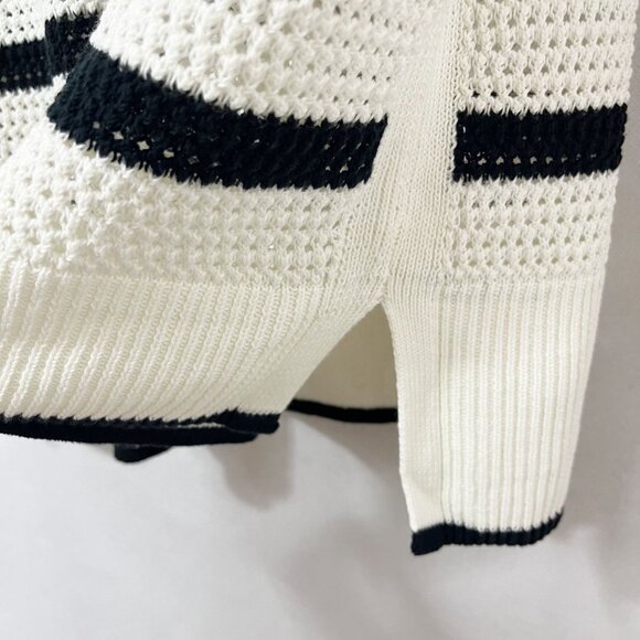 Talbots Black & White Open Knit Striped Long Sleeve Sweater Top Beach Size 2X - Picture 5 of 7